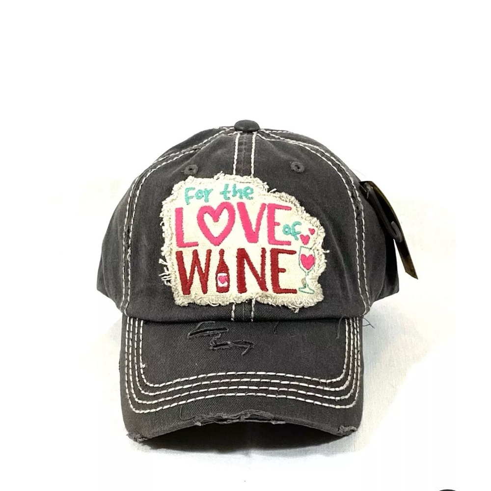 New With Tag ‘For the Love of Wine’ Black Embroidered Baseball Cap Hat